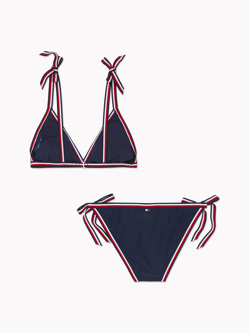 Női Tommy Hilfiger Stripe Tie Bikini Úszóruhák Kék | HU 431BEX